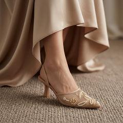 Beige Noir Blossom Heels