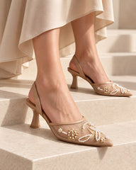Beige Noir Blossom Heels