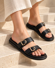 Black Comfort Double-Strap Slides