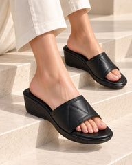 Black Soft-Padded Textured Wedge Slip-On